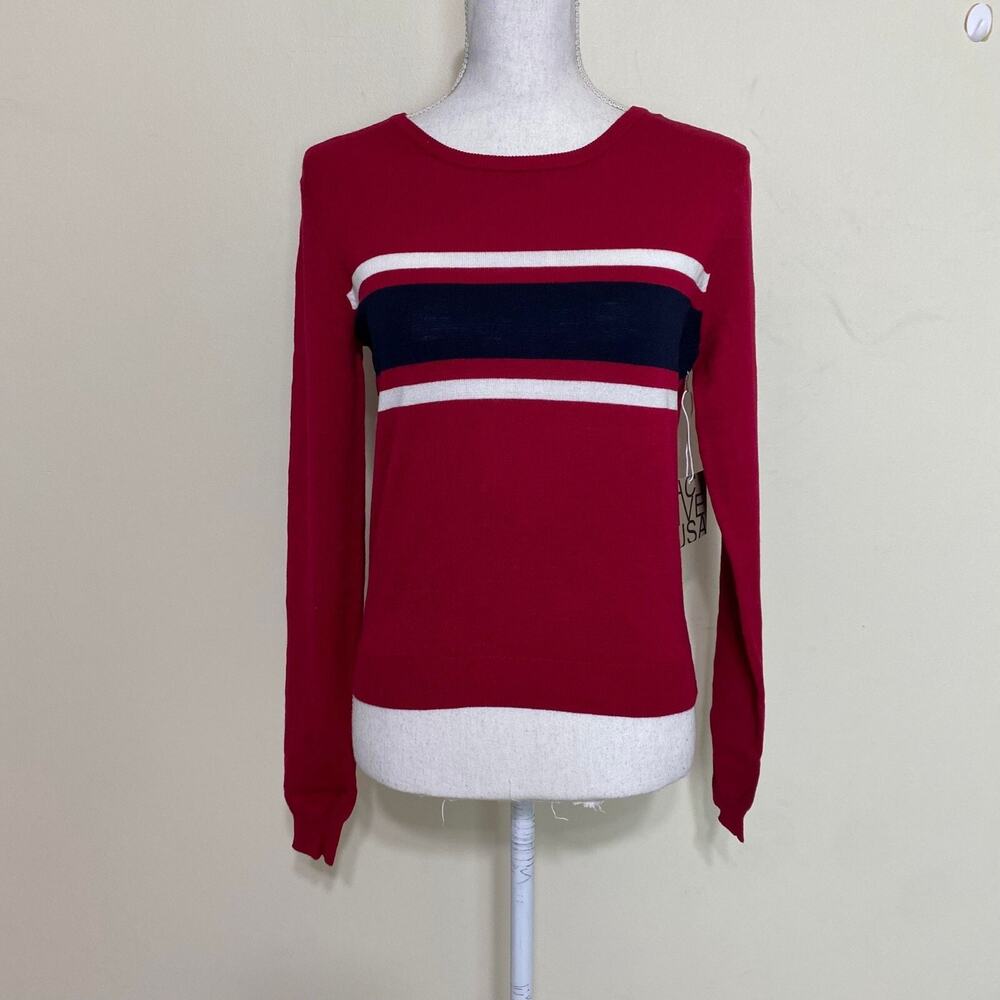 Active USA Pullover Striped Ribbed Knitted Sweater‎ Long sleeve Red Medium NEW